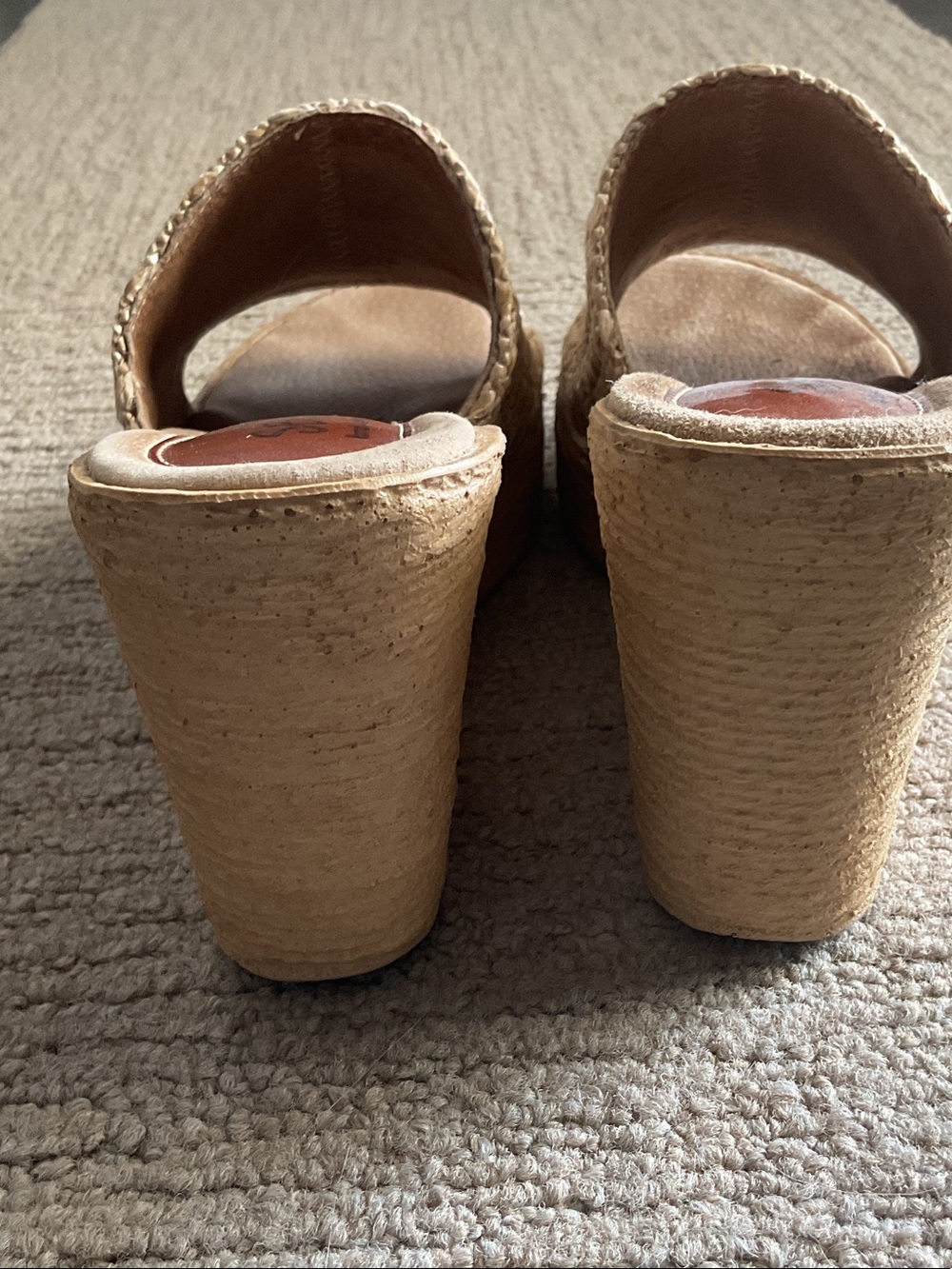 Sbicca Woven Raffia Platform Wedge Slides in Natural Beige - Picture 3 of 5